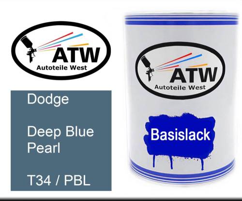Dodge, Deep Blue Pearl, T34 / PBL: 500ml Lackdose, von ATW Autoteile West.